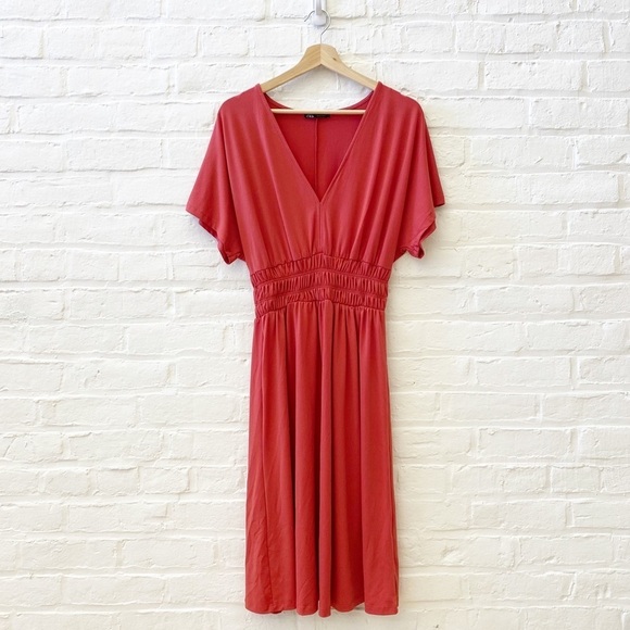 Zara Pocketed Smocked Cross Back Midi Dress